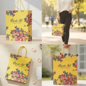 Floral Design Gift Bag, Size 12"x16"x5" - Yellow (Floral 1018)
