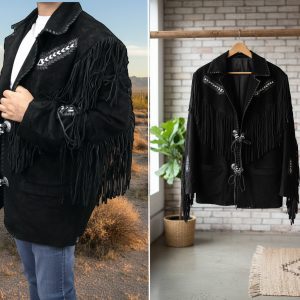 Black Color Buffalo Suede Leather Jacket (13636-M)