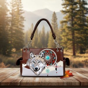 Western Wolf Dream Catcher Embroidery Feather Women Handbag - Brown - (G939W220 BO)