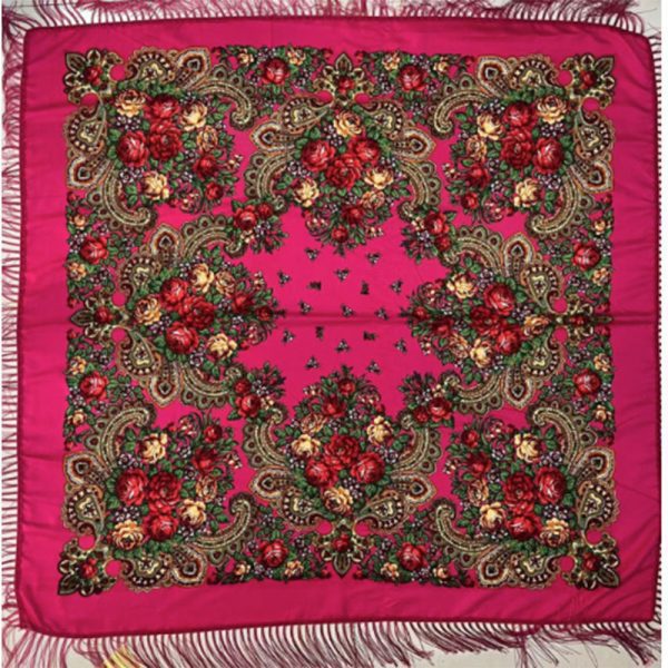 62" x 62" Non-Metallic Kokum Floral Scarf - Fushia (CD-Scarf-4)