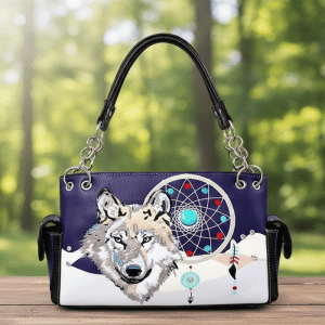 Western Wolf Dream Catcher Embroidery Feather  Women Handbag - Purple (G939W220 PU)
