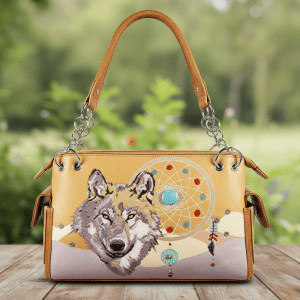 Western Wolf Dream Catcher Embroidery Feather Women Handbag - Tan - (G939W220 TN)