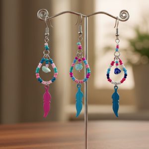 Native Feather Beaded Circle Earring - (NA-FTH-BDC)