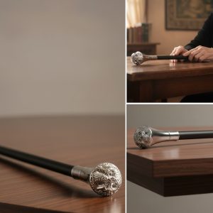 35.5" Zinc Metal Handle Walking Cane -Silver Skull - (T281804SL)