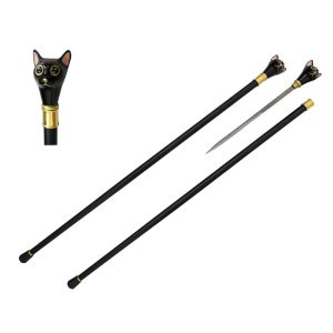 37" Zinc Metal Black Cat Walking Cane - (T28312)