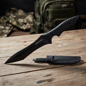 10.8" D2 Tool Steel Full Tang Black wash Blade w/ Snap Sheath (TD001BK)