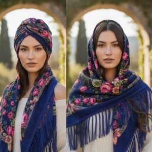 43″ x 43″ Non-Metallic Kokum Floral Scarf – Blue (CD-Scarf-10)