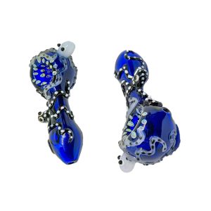 4"Glass Pipes Blue High Quality Black & White Octopus Design (SMKJ-057)