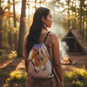 Printed Drawstring Bag - Laurie Prindle Two Hearts (2010-TWO HEARTS)