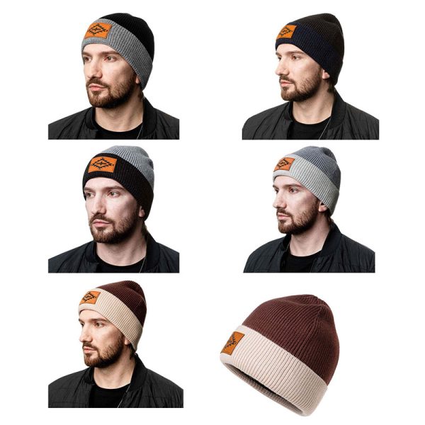 Knit Beanie, Two Tone, with patch logo (0176)