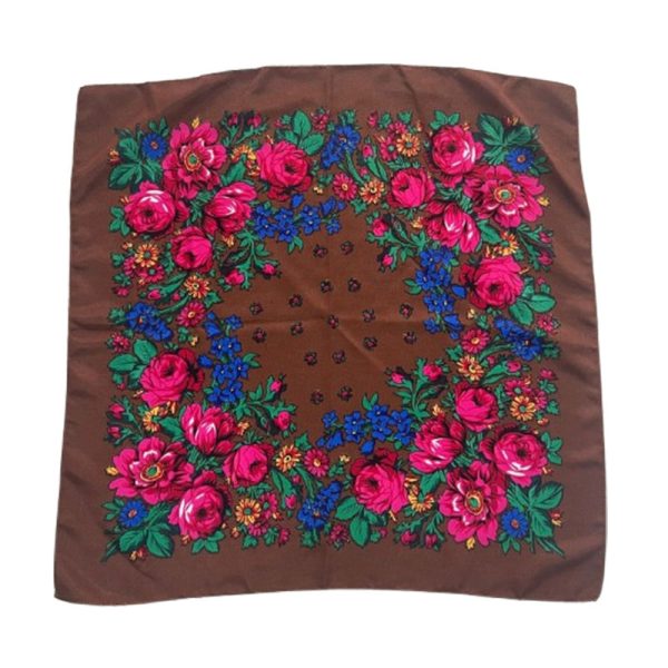 30" x 30" Non-Metallic Kokum Floral Scarf (CD-SCARF-3 Coffee)