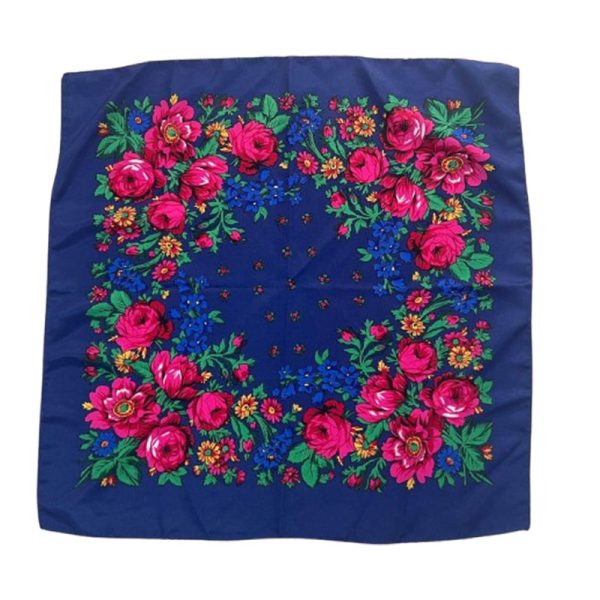 30" x 30" Non-Metallic Kokum Floral Scarf (CD-SCARF-3 Dark Blue)