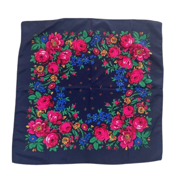 30" x 30" Non-Metallic Kokum Floral Scarf (CD-SCARF-3 Navy Blue)