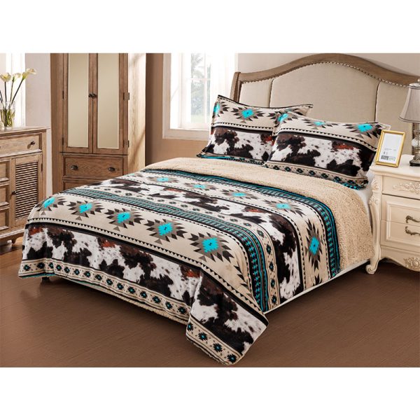 Cow Print Plus 1709 Brown, 3pc Thick Sherpa Lined Blanket (0237-1799)