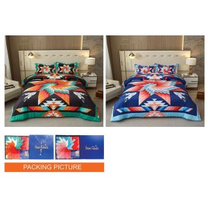 Hand Quilted Micromink Queen Blanket Twist Star in Lakeland and Boulder Color (2139-TWSTAR2)