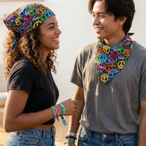 Leaf Bandana  (ST009-Black with Multi color Peach sign)