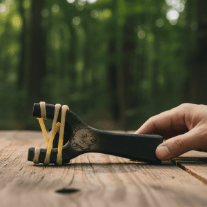 Slingshot bear head wooden decoration, hand crafted - (CD-4520)