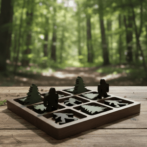 Wood Black Big foot & Pine tree Tic Tac Toe Game, Hand Crafted (CD-4528)