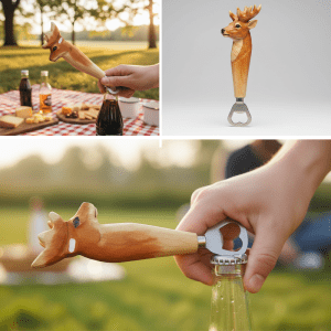 Bottle Opener Deer, w/Wooden Decoration Hand Crafted - (CD-4533)