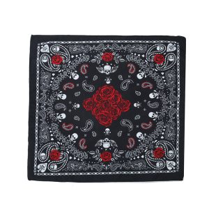 Leaf Bandana  (ST009-Black with Skull and Roses Mandala design)