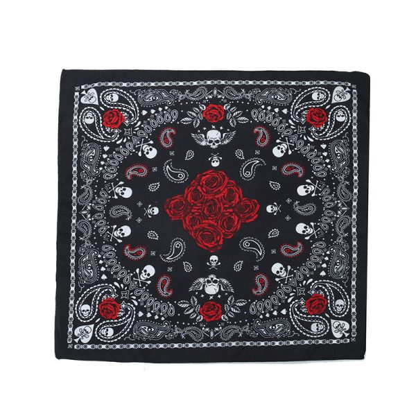 Leaf Bandana  (ST009-Black with Skull and Roses Mandala design)