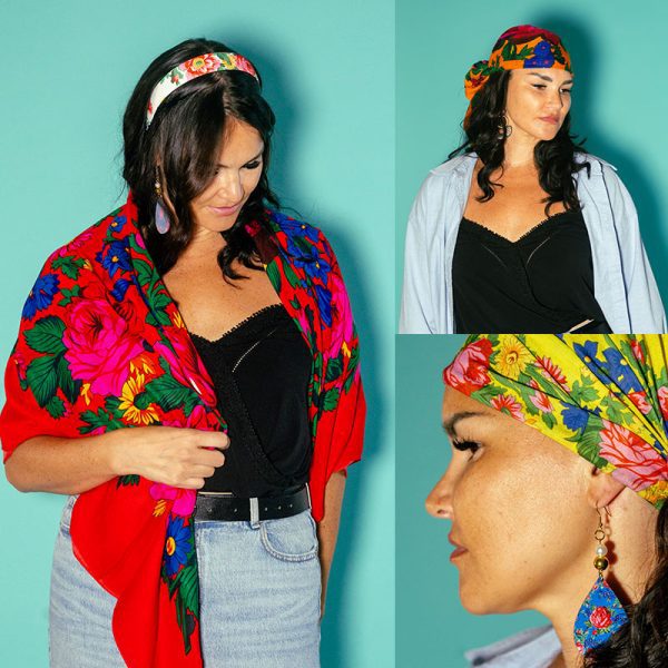 30" x 30" Non Metallic - Kokum Floral Printed Scarf (CD-Scarf-1-30 Non-Metallic Turquoise) - Image 2