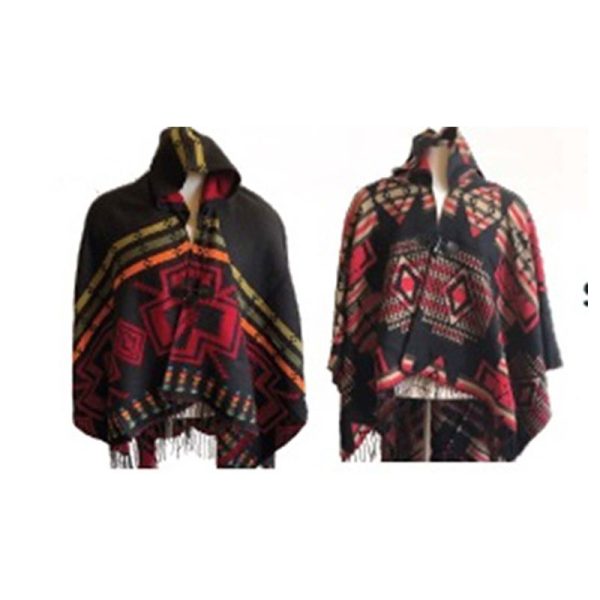 Southwest Design Hooded Poncho - Assorted Colors  (1171)