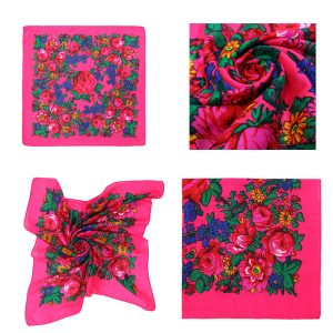 45" x 45" Non - Metallic - Kokum Floral Scarf (CD-SCARF-1-45 Non-Metallic Hot Pink)