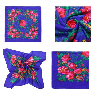 45" x 45" Non - Metallic- Kokum Floral Scarf (CD-SCARF-1-45 Non-Metallic Royal Blue)