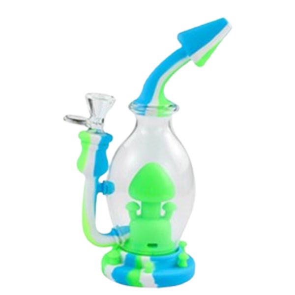 14" Mushroom Silicon Bong, Blue/White Mix Color-  SKMJ-159