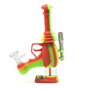 8.5" Cosmic Laser Gun Deign Silicone Bong Red/Green Color - (SKMJ-173 A)