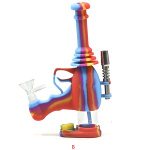 8.5" Cosmic Laser Gun Deign Silicone Bong Red/Blue Color - SKMJ-173 B