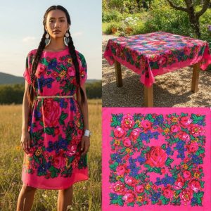 60" x 60" Non-Metallic Kokum Floral Acrylic Fiber Scarf (CD-Scarf-1-60 Non-Metallic Hot Pink)