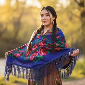 45" x 45" Non-Metallic Kokum Floral Acrylic Fiber Scarf (CD-Scarf-2-45 Non-Metallic Royal Blue)