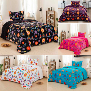 Native Floral Design Flannel Blanket - Twin Size - (1836)