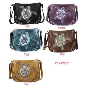 Embroidered Turtle Faux Leather Purse - (24112)