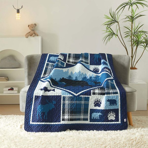 Wilderness Retreat Blue, Reversible Throw Quilt- (6100-WILD-RETREAT BL)