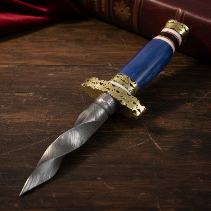 10" Damascus Twster Blade, Blue Handle - (13590)