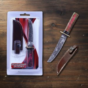6" Damacus Blade Fancy H/K, Pink /Multi Color Resin Handle (13999)