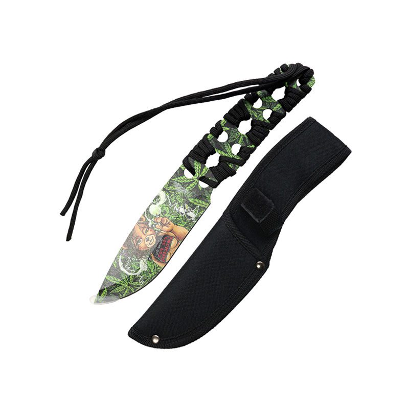 Defender 10" 3D Leaves & Girl Pattern Blade With Black Nylon Cord Hunting Knife (14067) - Image 2