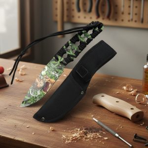 Defender 10" 3D Leaves & Girl Pattern Blade With Black Nylon Cord Hunting Knife (14067)