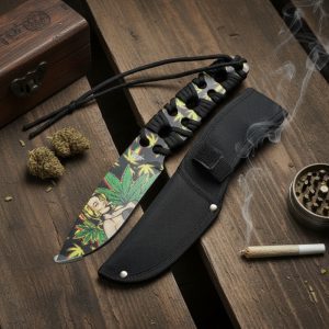 Defender 10" 3D Girl & Leaves Pattern Blade With Black Nylon Cord Hunting Knife (14069)
