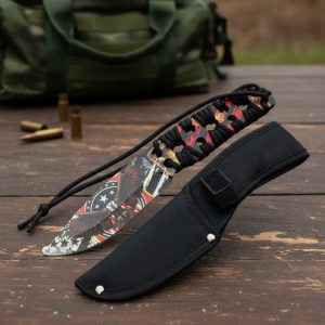 Defender 10" 3D Eagle & USA Flag Pattern Blade With Black Nylon Cord Wrapped Handle Hunting (14070)