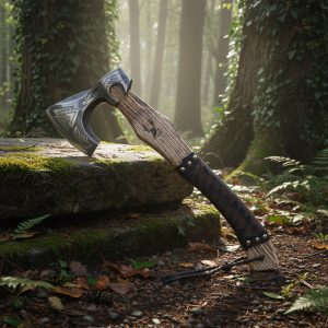 17.5" AXE WOOD HANDLE BLK/BROWN PATTERN Triangle Etching - (14457)