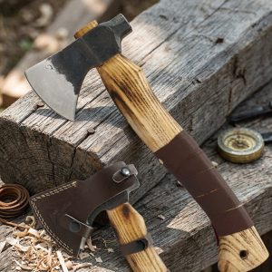 11.75" Axe, Simple Wood Handle with Leather Strap - (14539)