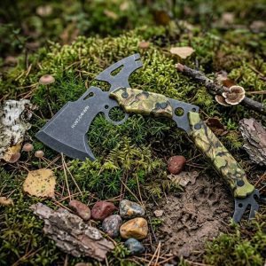 Hunt-Down 13" Hunting Survival Axe With Sheath - Green Camo Color Handle (9807)