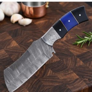 9" Damascus Blade, Black and Blue Handle (9834)