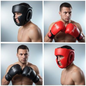 2 Pairs Pro Boxing Gloves & Pro Head Gears Pro Qualit (S103)