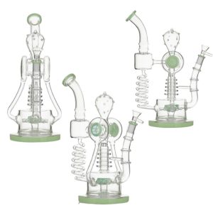 13" Double Hopper Recycler Glass Bong - Milky Green (C1040)