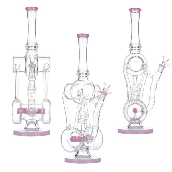 16" Recycler Glass Bong - Milky Pink (C1605)